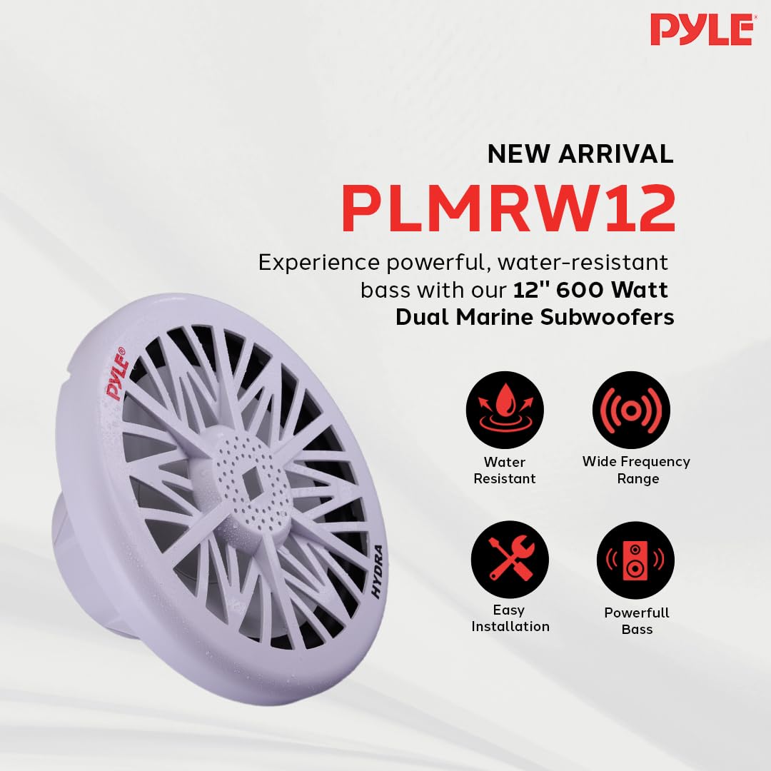 Pyle Single Outdoor Marine Audio Subwoofer   600 Watt 12 Inch White Waterproof Bass Loud Speaker For Marine Stereo Sound System,